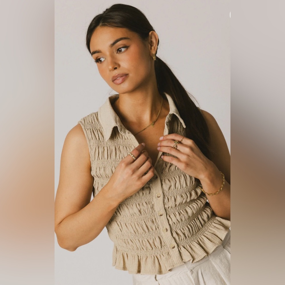 Russell Smocked Button Up Blouse